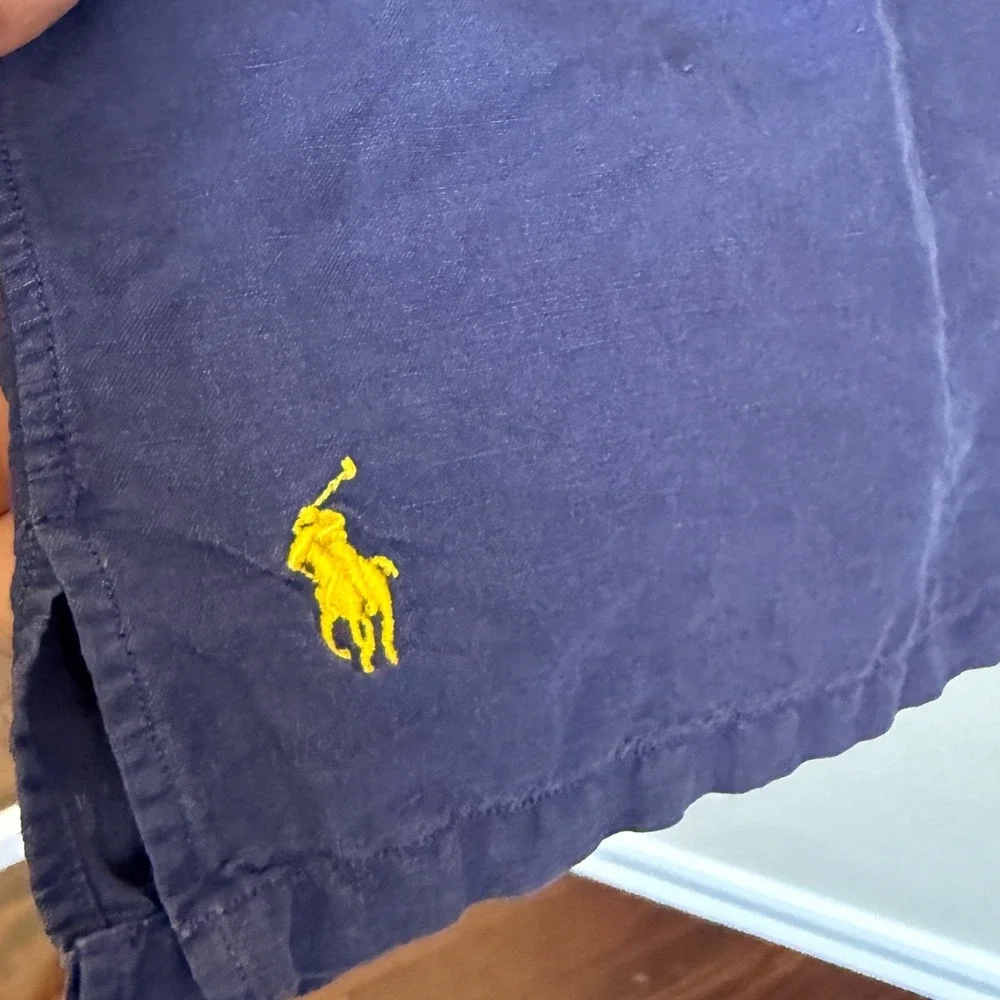 Polo Ralph Lauren Linen Silk Shirt Mens XXL Blue‎ Camp Casual Button Up Resort